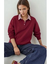 Hiccup - Oversized Polo Neck Sweatshirt With Woven Garni Detail - Lyst
