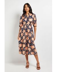Wallis - Floral Puff Sleeve Pintuck Midi Dress - Lyst