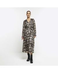 River Island - Swing Midi Dress Glitter Belted Viscose - Lyst