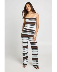 Boohoo - Rib Knit Stripe Top And Wide Leg Trouser Co-Ord - Lyst