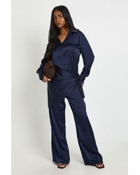 Boohoo - Satin Shirt Trouser Co-Ord With Tie Waist - Lyst