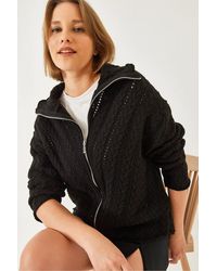 Bianco Lucci - Textured Knitwear Cardigan With Zipper Collar - Lyst