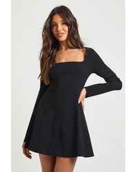 Boohoo - Bengaline Square Neck Godet Hem Skater Dress - Lyst