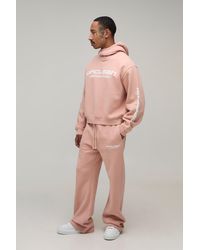 BoohooMAN - Oversized Boxy Funnel Plush High Build Print Hoodie & Flare Jogger - Lyst