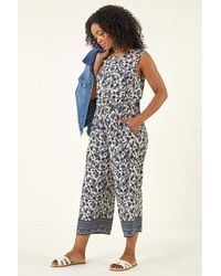 Roman - Petite Printed Cropped Jumpsuit - Lyst