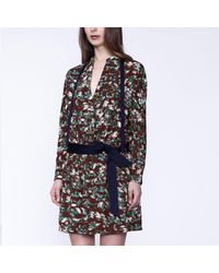 Smart & Joy - Satijnen Kraag Korte Jurk En Bladeren Print - Lyst