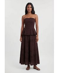 Karen Millen - Cotton Broderie Peplum Bandeau Midi Dress - Lyst