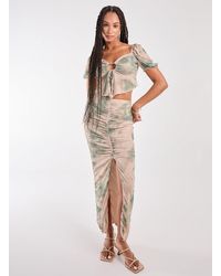 Pink Vanilla - Tie Dye Ruched Split Maxi Skirt - Lyst
