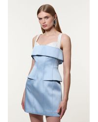Karen Millen - Structured Viscose Satin Stitch Detail Tailored Peplum Mini Dress - Lyst