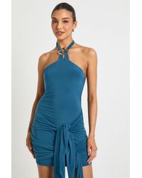 Boohoo - Halterneck Tie Detail Mini Dress - Lyst