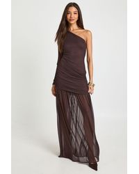 Boohoo - Mesh One Shoulder Ruched Maxi Dress - Lyst