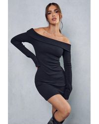 MissPap - Rib Off The Shoulder Long Sleeve Mini Dress - Lyst