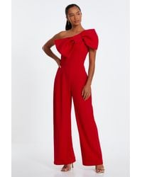 Quiz - Petite One Shoulder Bow Palazzo Jumpsuit - Lyst