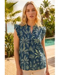 Roman - Textured Palm Print Frilled Top - Lyst