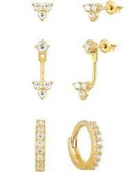 The Jewellery Stockroom - Plated Set Of 3 Cz Ear Jacket, Hoop And Stud Earrings - Lyst