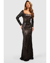 Boohoo - Damask Sequin Fishtail Maxi Party Dress - Lyst