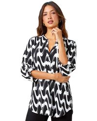 Roman - Geometric Print Stretch Blouse - Lyst