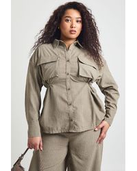 Boohoo - Plus Adjustable Cinch Waist Stripe Shirt - Lyst