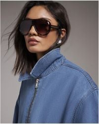 River Island - Bomber Jacket Gather Detail Denim Cotton - Lyst