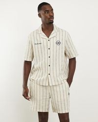 River Island - Shirt Cream Short Sleeve Textured Pinstripe - Lyst