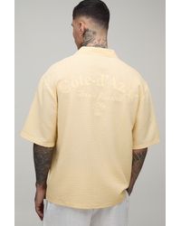 BoohooMAN - Tall Oversized French Riviera Embroidered Seersucker Half Sleeve Shirt - Lyst