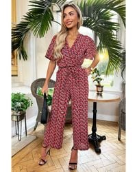 AX Paris - Floral Printed Butterfly Sleeve Belted Jumpsuit - Lyst