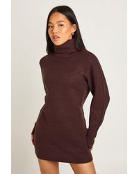 Boohoo - Petite Roll Neck Chunky Knit Mini Dress - Lyst