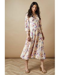 Oasis - Floral Button Long Sleeve Midi Dress - Lyst