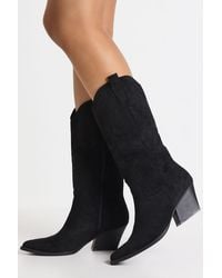 Boohoo - Embroidery Detail Western Cowboy Boots - Lyst