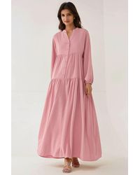 Hiccup - Textured V-Neck Maxi Dress With Button Detail - Lyst