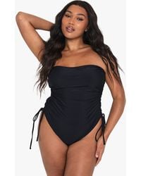 Boohoo - Plus Swimwear Essentials Ruched Tummy Control Swimsuit - Lyst
