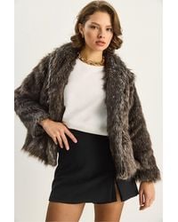 Bianco Lucci - Faux Fur Cropped Open Collar Coat - Lyst