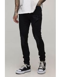BoohooMAN - Tall Skinny Fit Rip & Repair Embroidery Denim Jeans - Lyst