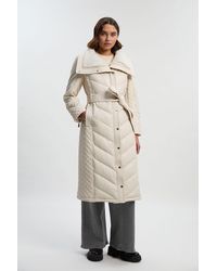 Karen Millen - Padded Faux Leather & Fur Mix Midi Coat - Lyst