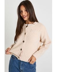 Boohoo - Boucle Knitted Button Front Pocket Detail Cardigan - Lyst