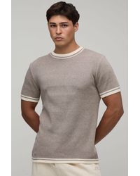 BoohooMAN - Muscle Fit Cotton Blend Tipped Knitted T-Shirt - Lyst