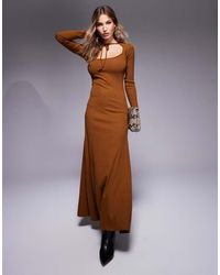 ASOS - Ribbed Long Flare Sleeve Tie Neck Maxi Dress - Lyst
