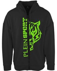 Philipp Plein - Grote Groene Logo Zwarte Hoodie Met Rits - Lyst
