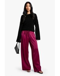 Boohoo - Satin Drawstring Waist Wide Leg Trousers - Lyst