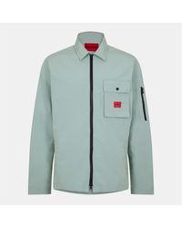 HUGO - Emmond Cotton Long Sleeve Zip Overshirt Contemporary Design With Logo Detail - Lyst