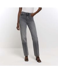 River Island - Straight Jeans Faded High Waisted Stove Cotton - Lyst