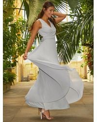 Chi Chi London - V Neck Pleated Maxi Dress - Lyst