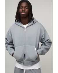 BoohooMAN - Essential Washed Shrunken Boxy Zip Through Hoodie - Lyst