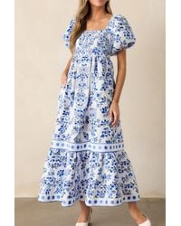Azura Exchange - Bloemen Puff Sleeve Smocked Maxi Jurk - Lyst