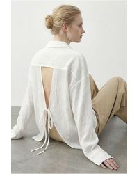 Bianco Lucci - Striped Button-Up Shirt With Tie Detail - Lyst