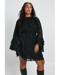 Boohoo - Plus Burnout Floral Ruffle Smock Dress - Lyst