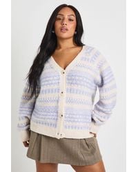 Boohoo - Plus Chunky Knit Fairisle Stripe Oversized Boyfriend Cardigan - Lyst