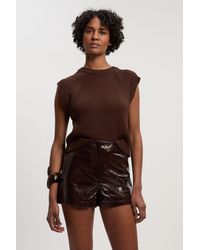 Karen Millen - High Shine Croc Embossed Leather Mini Shorts - Lyst