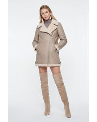 Elle - Keira Longline Faux-Shearling Biker Coat - Lyst