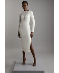Karen Millen - Figure Form Bandage Mesh Detail Asymmetric Trim Midi Dress - Lyst